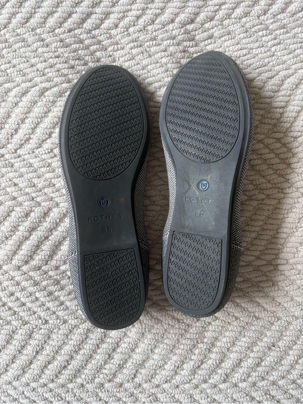Rothy's Black and White Knit Slip-On Loafers with Blue Trim - Picture 3 of 3